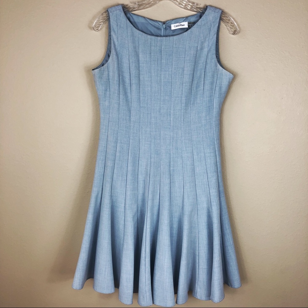 Calvin Klein Blue Pleated A Line Dress